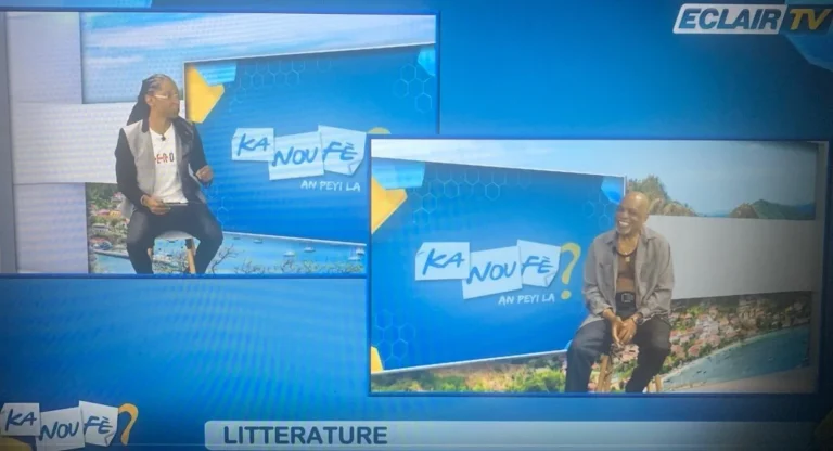 Georget Wilfried Lajoie pendant une interview télévisée en Guadeloupe